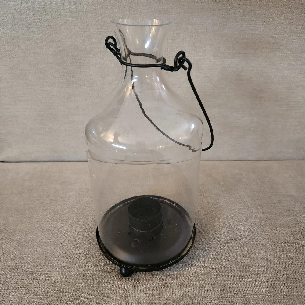 At Home America Warm Spirit Lantern -- Glass Tealight Holder with Metal Base